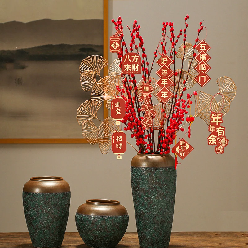 【捷优】年宵卡烫金吊卡乔迁新居喜庆盆栽福桶挂件花艺创意装饰卡片