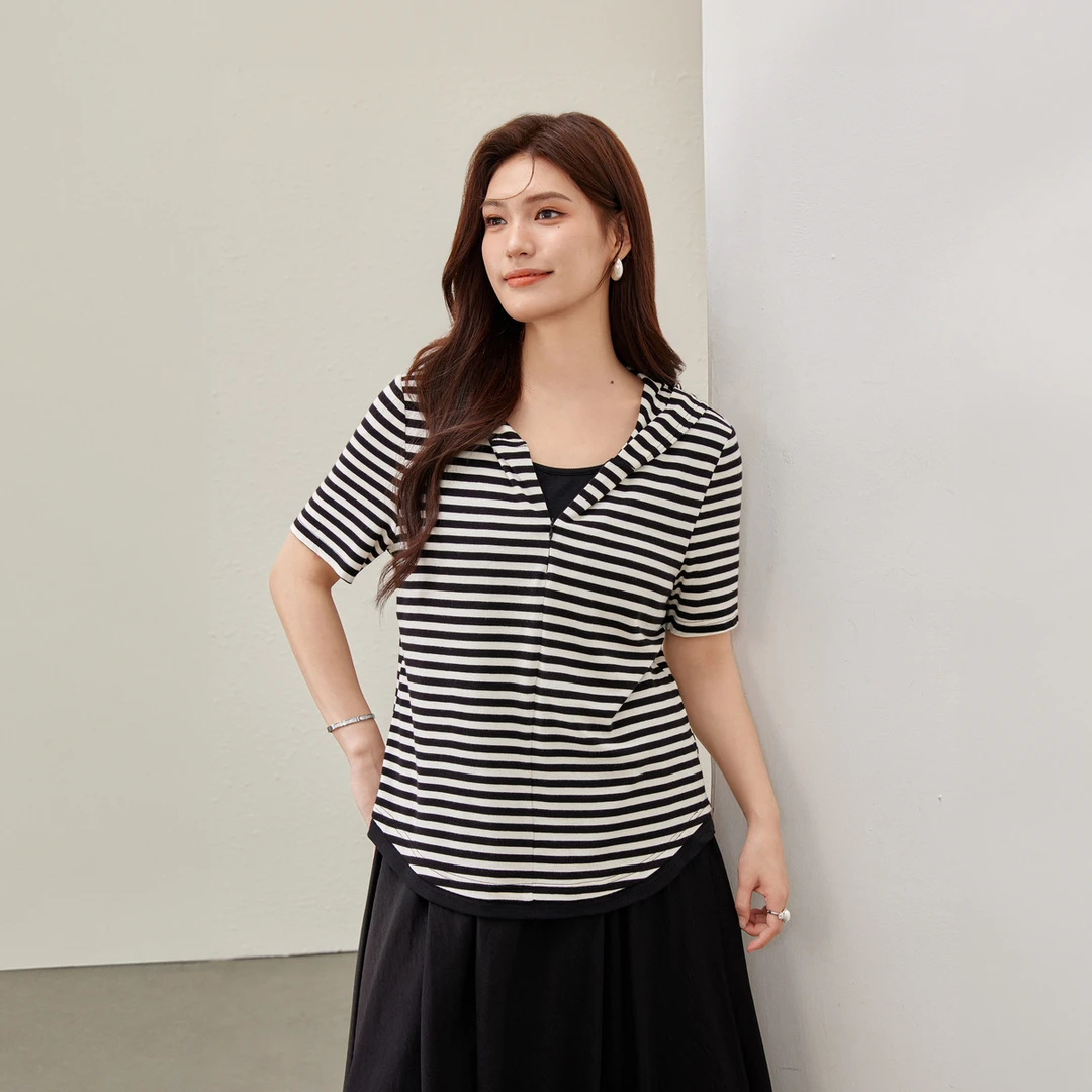 【休闲减龄】纤莉秀大码女宽松休闲T恤QK2140