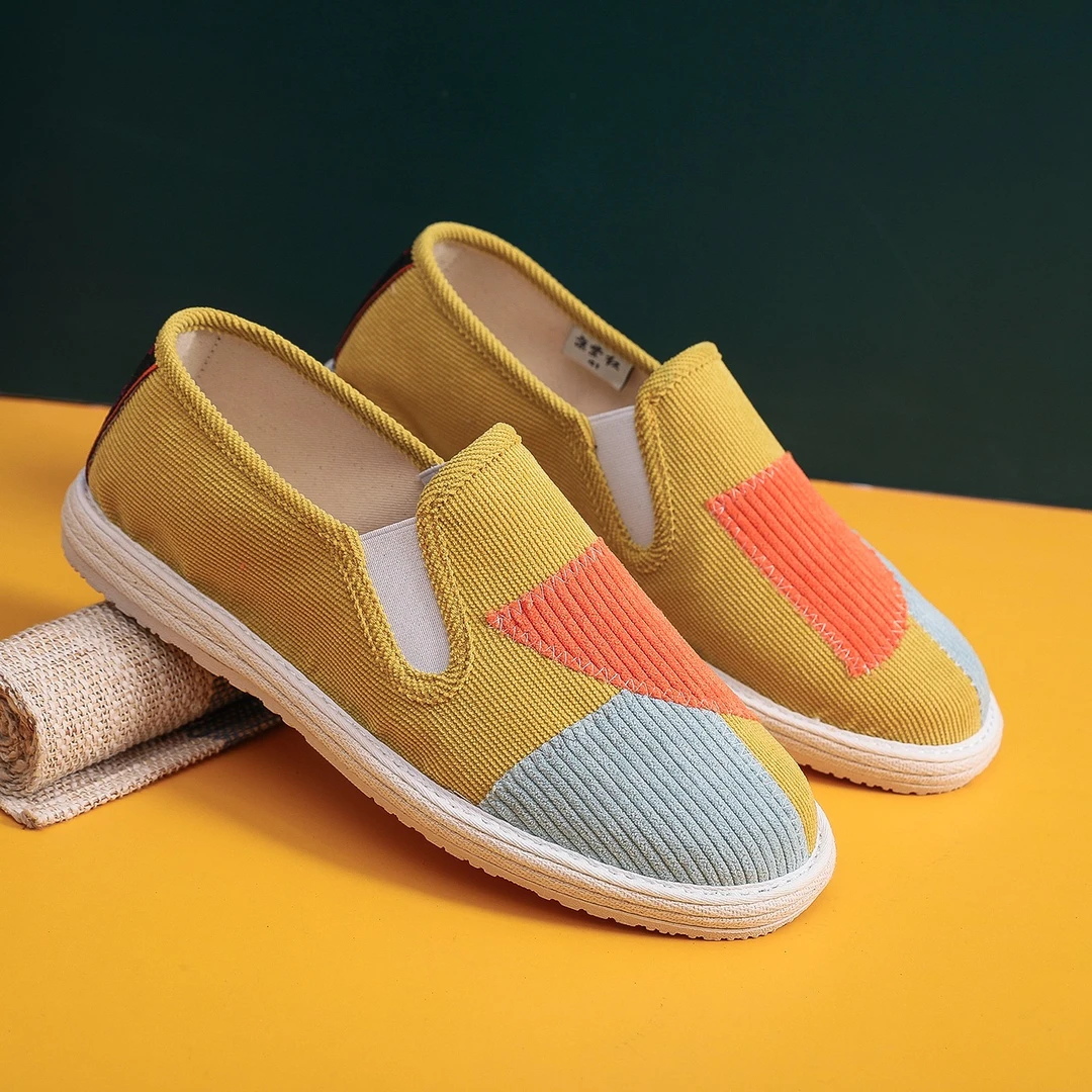 春夏时尚补丁拼接平底单鞋舒适透气千层底开车办公一脚蹬软底布鞋