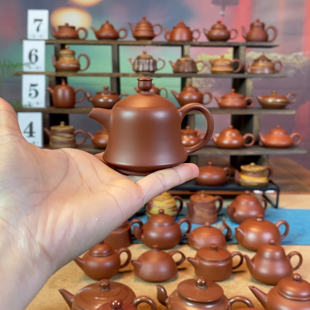 茶壶紫砂记*笔潮州手工手拉朱泥金钟壶
