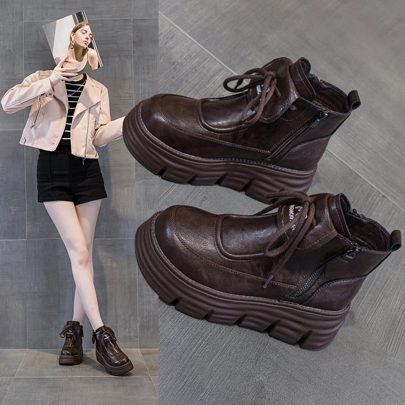 2025年新款休闲棉鞋时尚厚底高帮鞋侧拉链坡跟加绒妈妈鞋女鞋