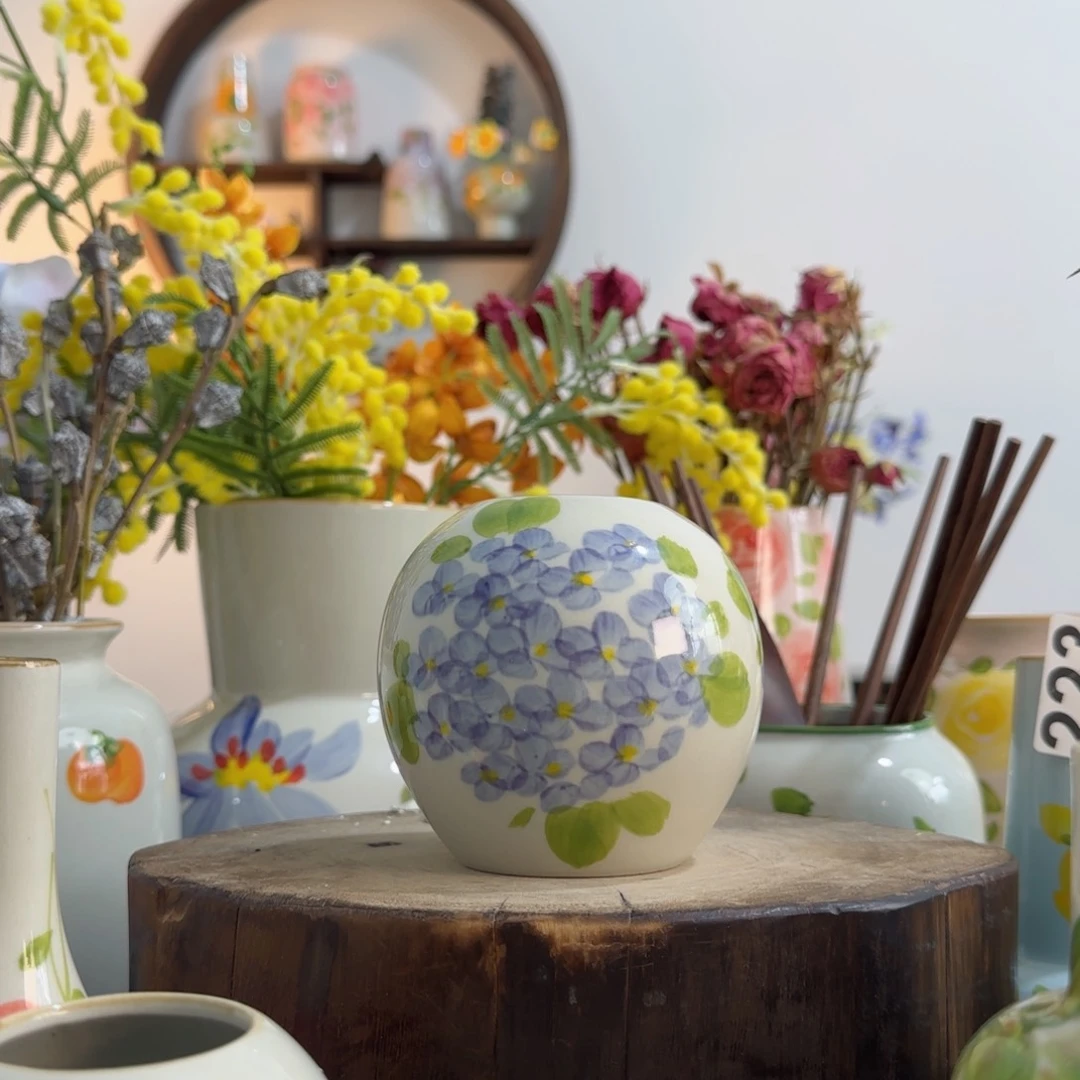 摆件景德镇手绘陶瓷花瓶摆件无孔