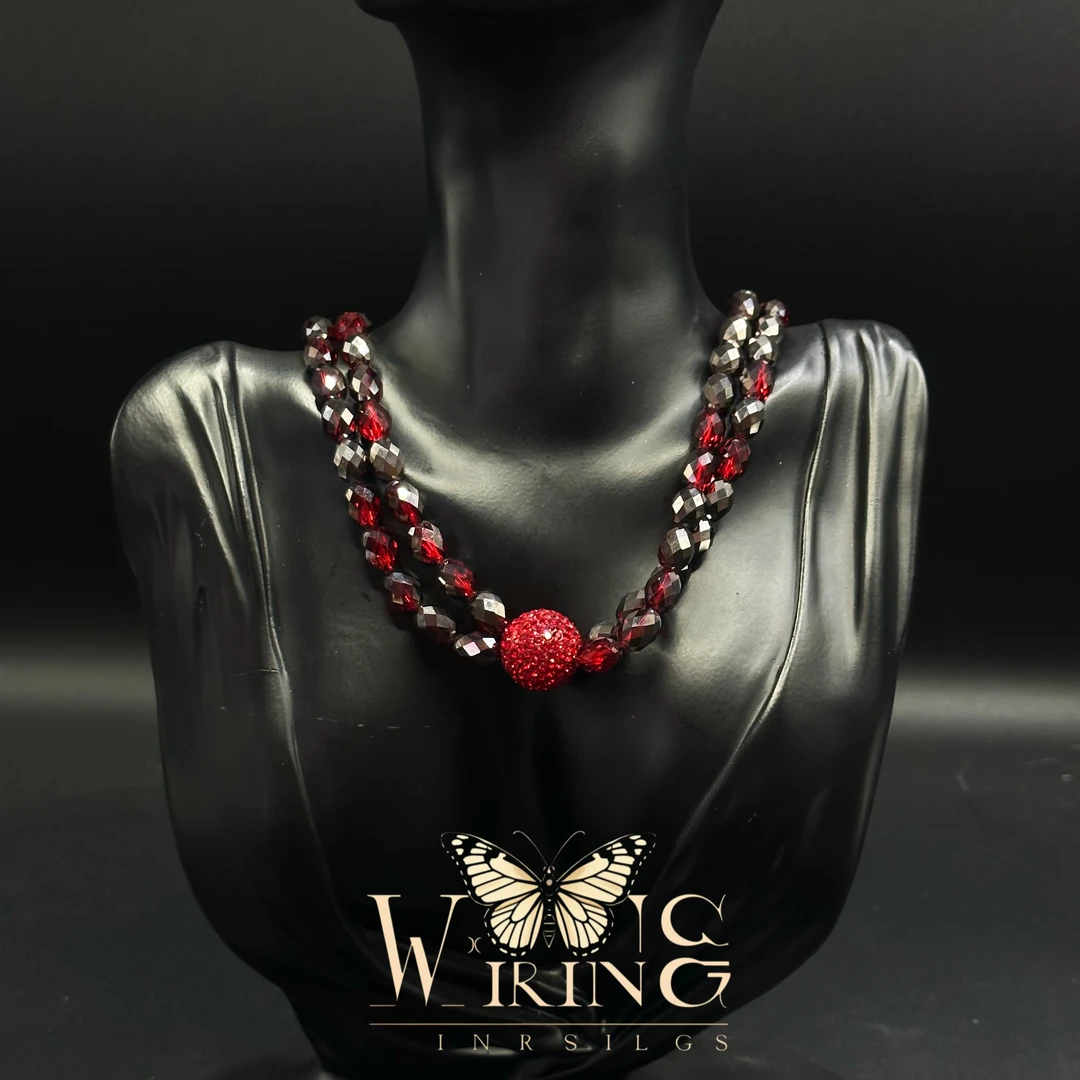 铜仿水晶项链 王大嘴原创 “黑红圆钻”奢华双层串珠红钻项链A668