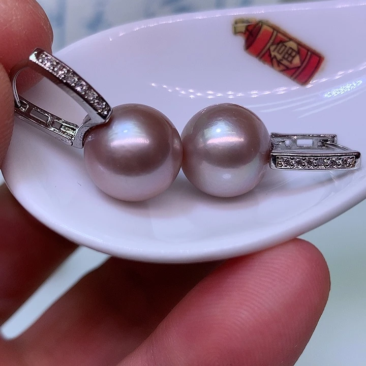 银S925镶嵌耳饰淡水珍珠