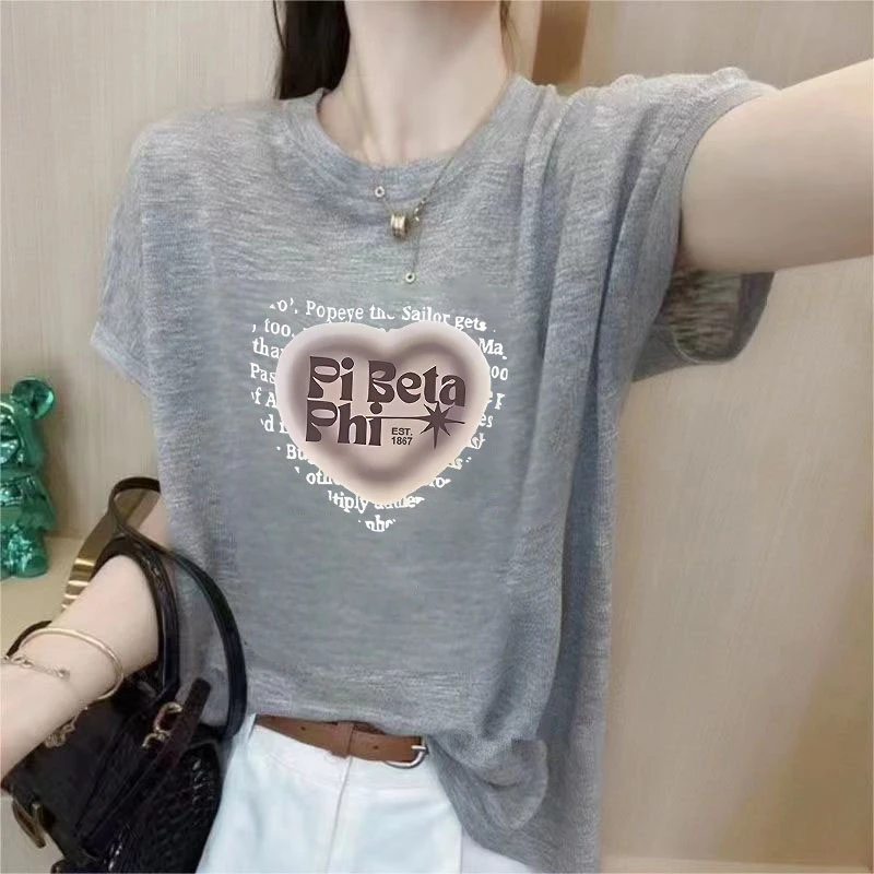 洋气短袖显瘦垂感打底衫夏季圆领小众印花2025雪花棉新款女士上衣