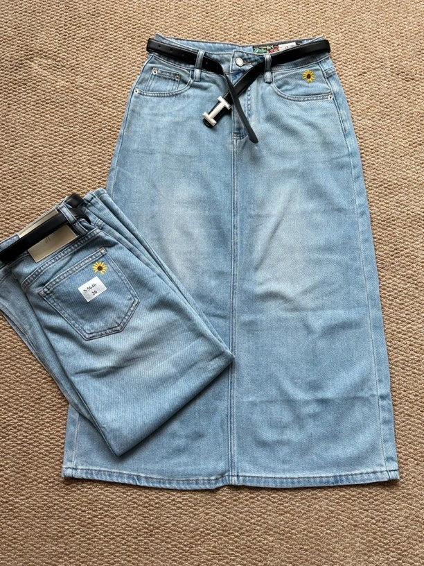 小雏菊复古高腰夏季牛仔半身裙中长款百搭直筒裤裙5646