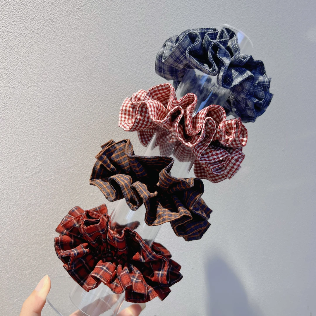 新款大肠圈小蛮腰mini版格子甜美气质头饰皮筋原创设计扎头发发绳