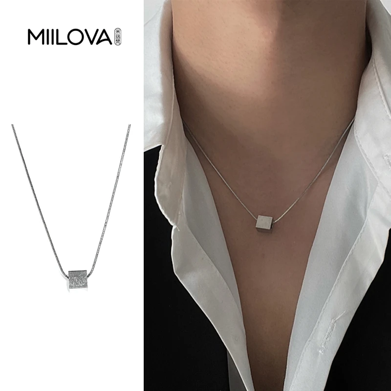 钛钢项链 同款小方块男士潮牌项链女小众设计感嘻哈风钛钢锁骨链