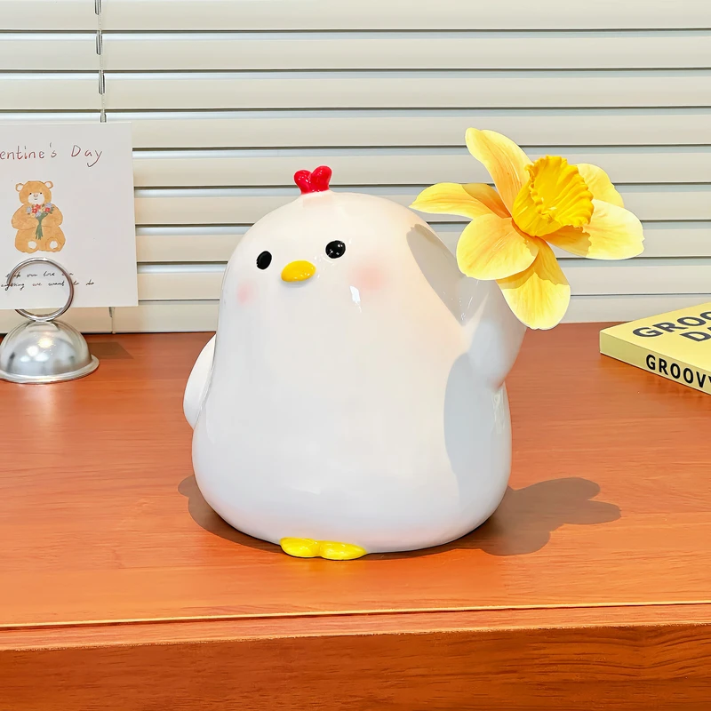 ANNAHOUSE创意可爱萌鸡花瓶桌面摆件小鸡干花瓶生日礼品YF