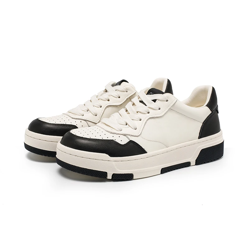 39425-1春鞋牛皮德训鞋女运动板鞋百搭厚底低帮休闲鞋系带熊猫鞋