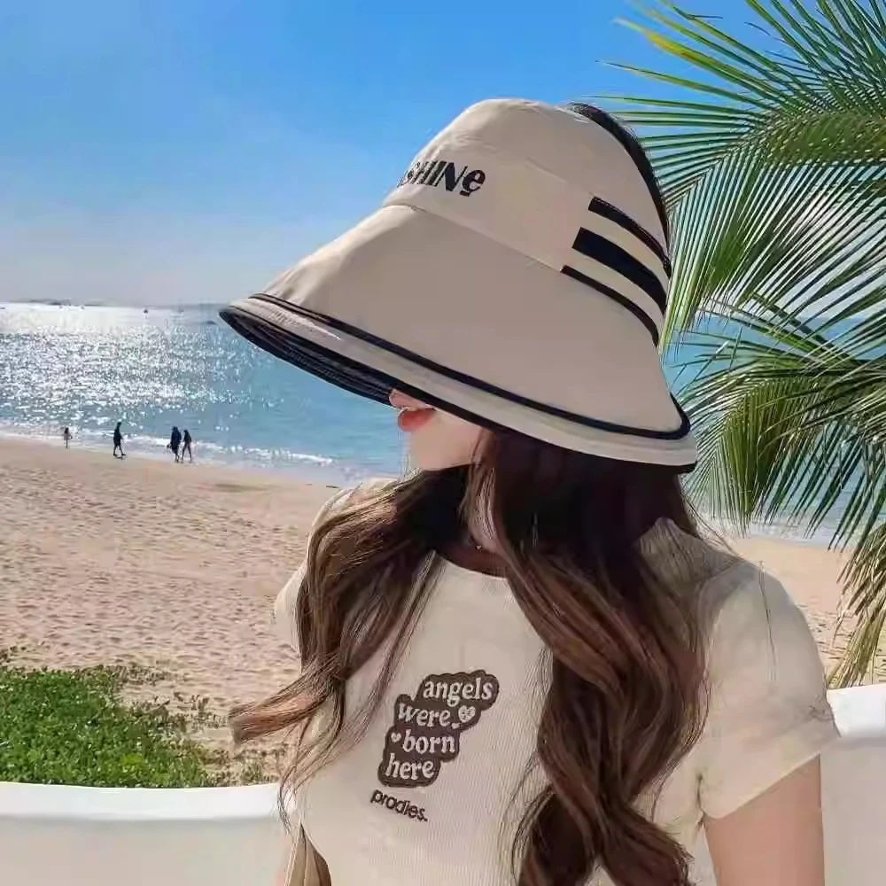 防晒帽子女夏天大檐防紫外线空顶百搭遮阳渔夫帽春夏季黑胶太阳帽