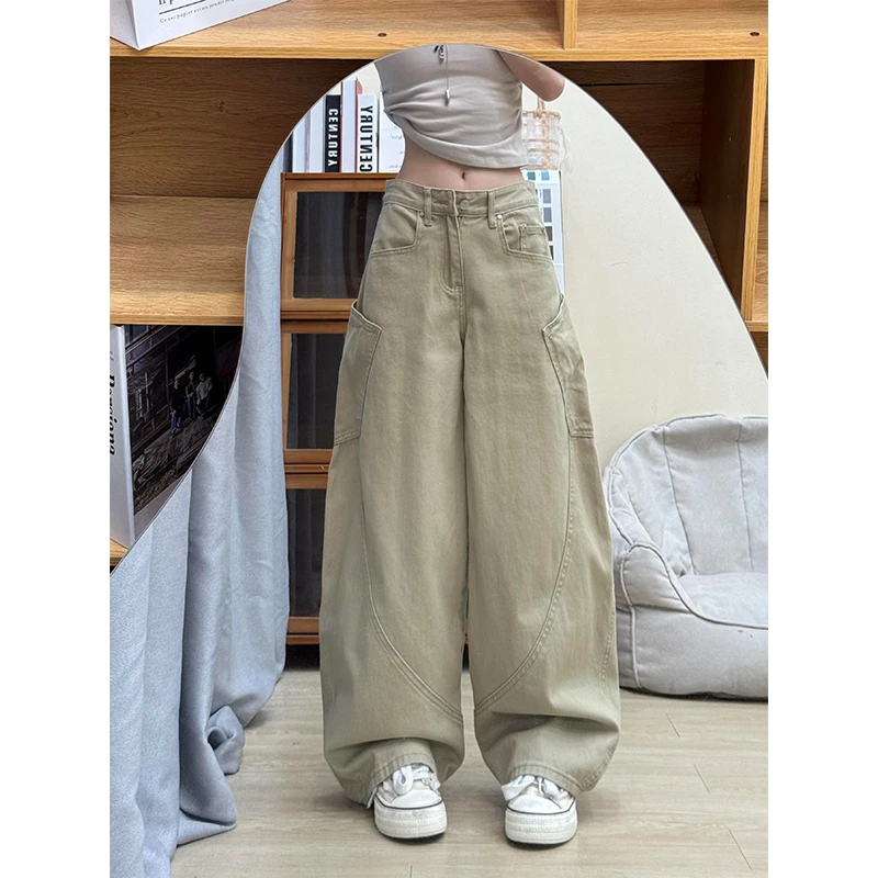 大口袋高个子设计感弯刀牛仔裤女秋季新款复古水洗显瘦拖地阔腿裤