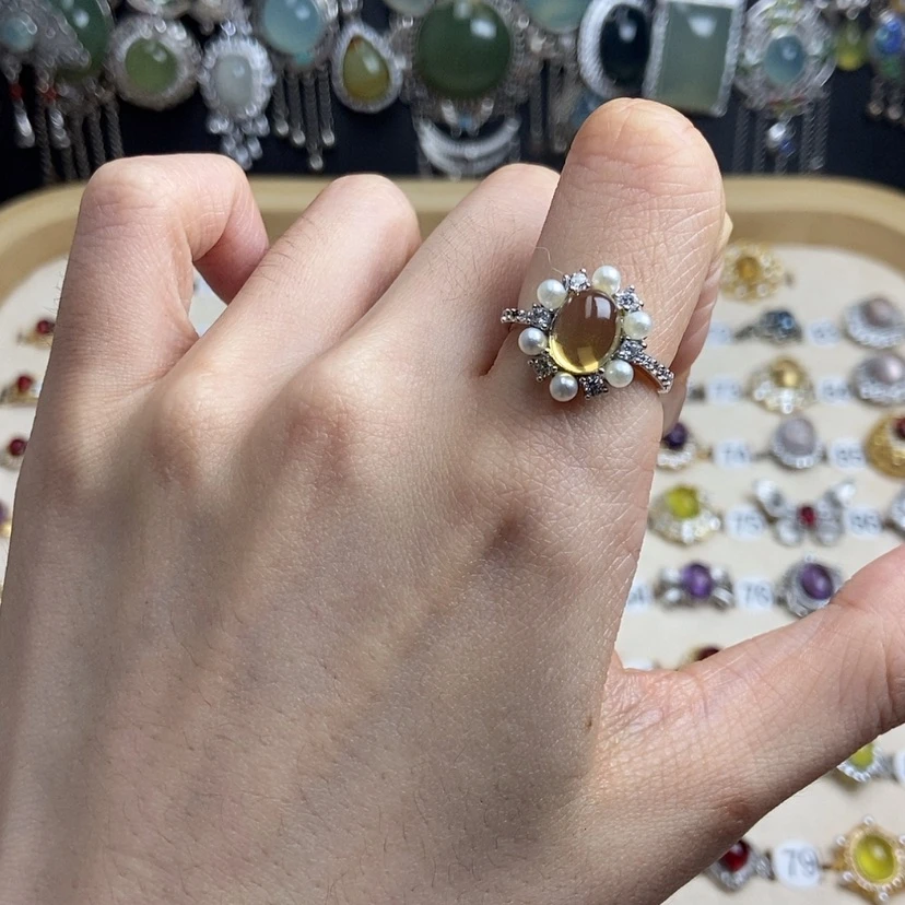 【闪购商品】黄晶戒指银S925镶嵌开口