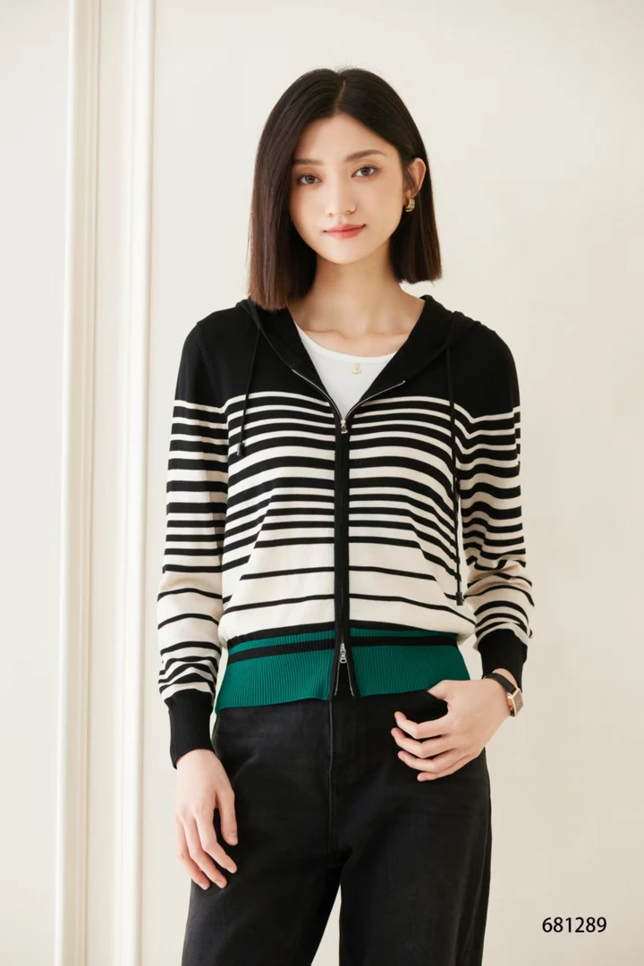 【于姐】1289女士连帽拉链天丝开衫