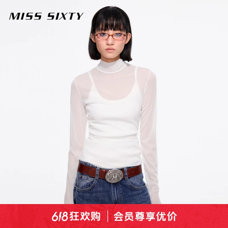 【商场同款新品】Miss Sixty25春新款长袖T恤女性感网纱欧若假日风