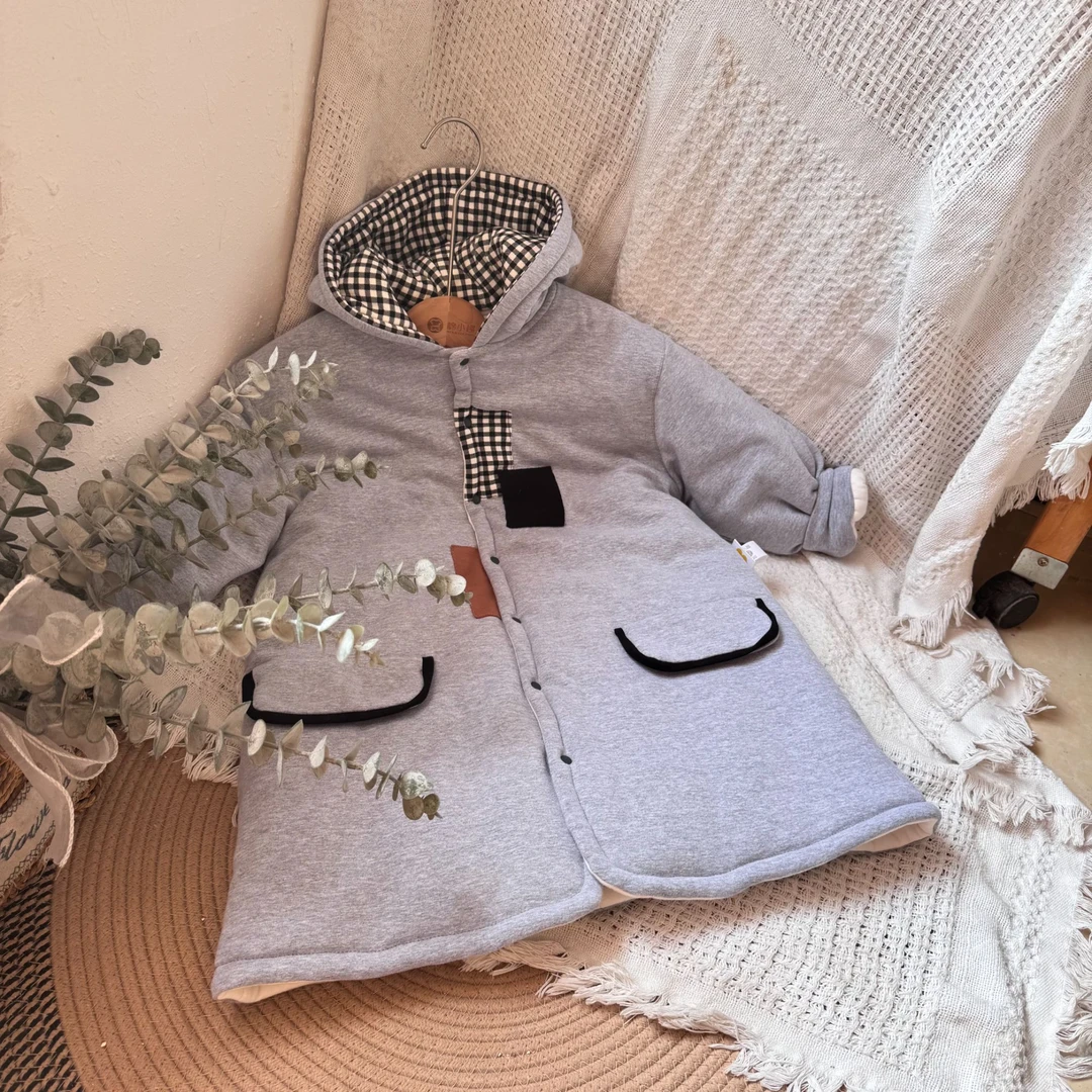 灰色魔方300克行走的小被子手工棉花大衣新疆长绒棉内胆加厚