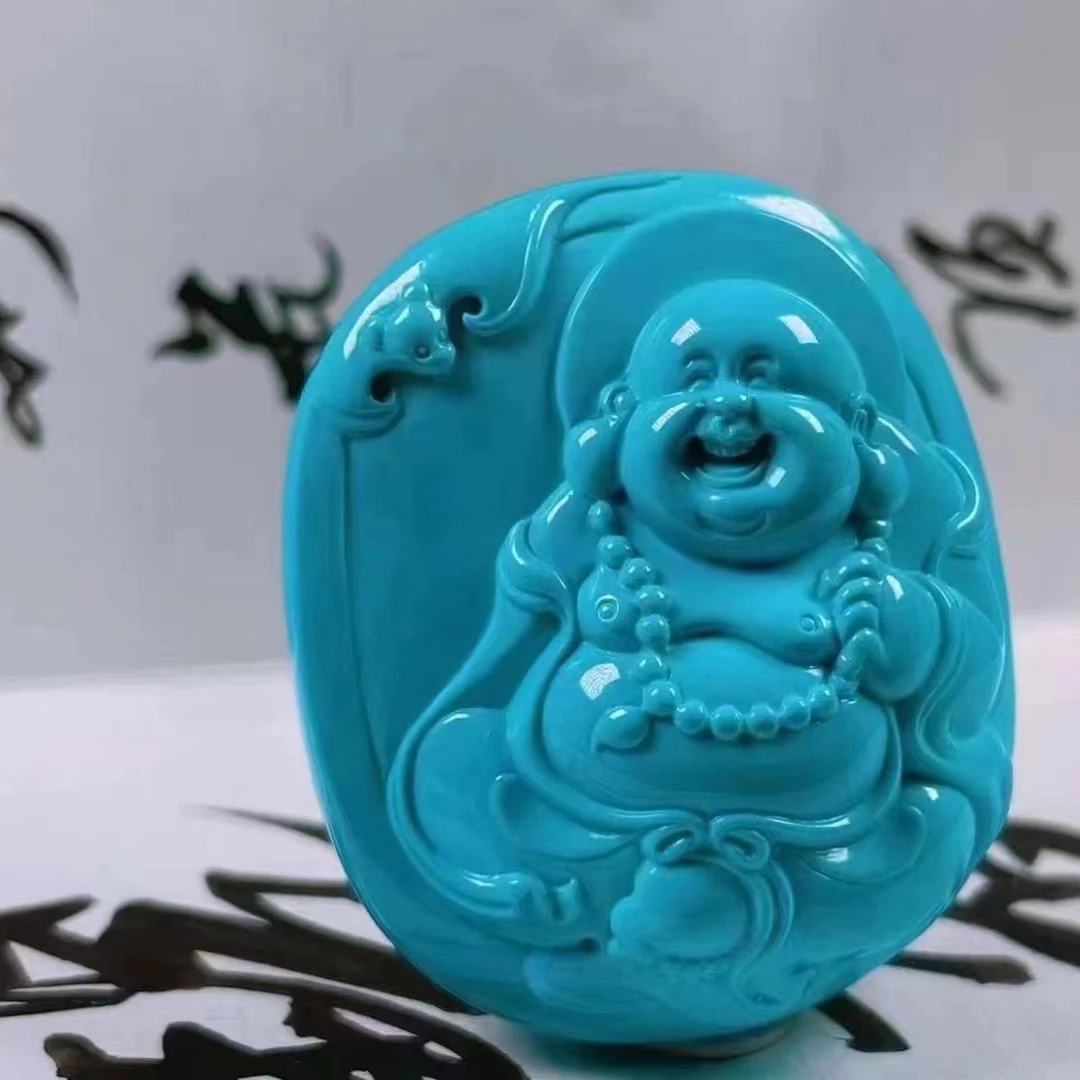 高瓷高蓝弥勒佛精工雕刻挂脖