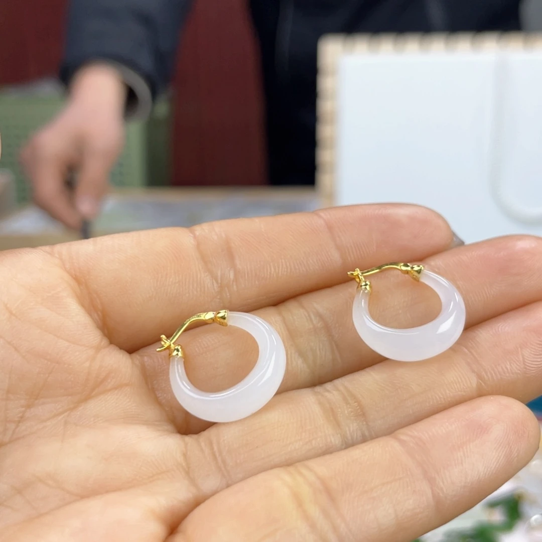 和田玉耳饰银S925镶嵌