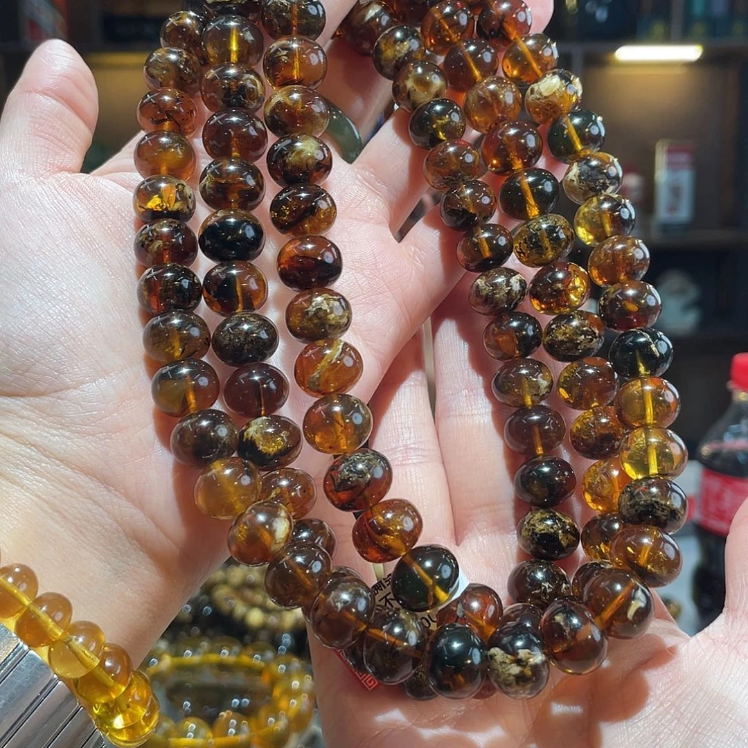 琥珀未镶嵌手链12m花