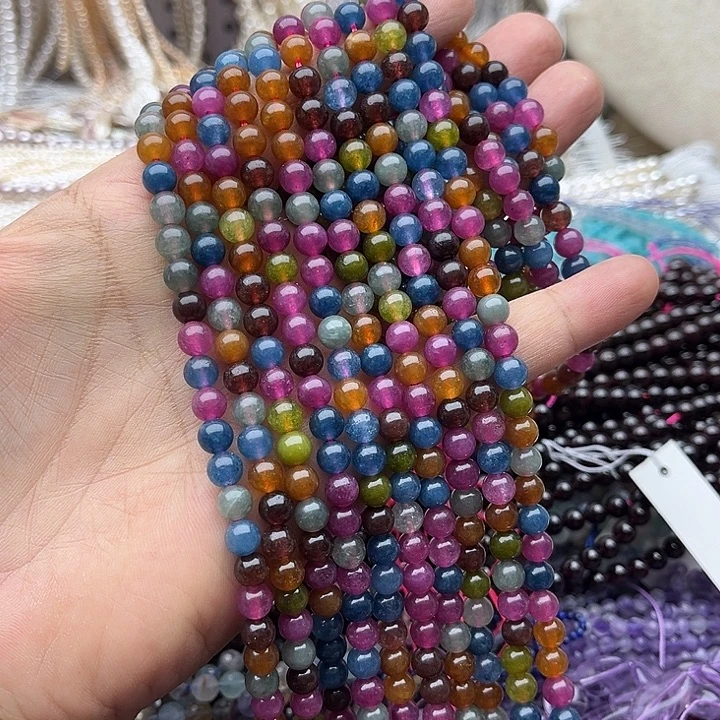 玛瑙/玉髓未镶嵌珠宝半成品一条6mm左右碧玺