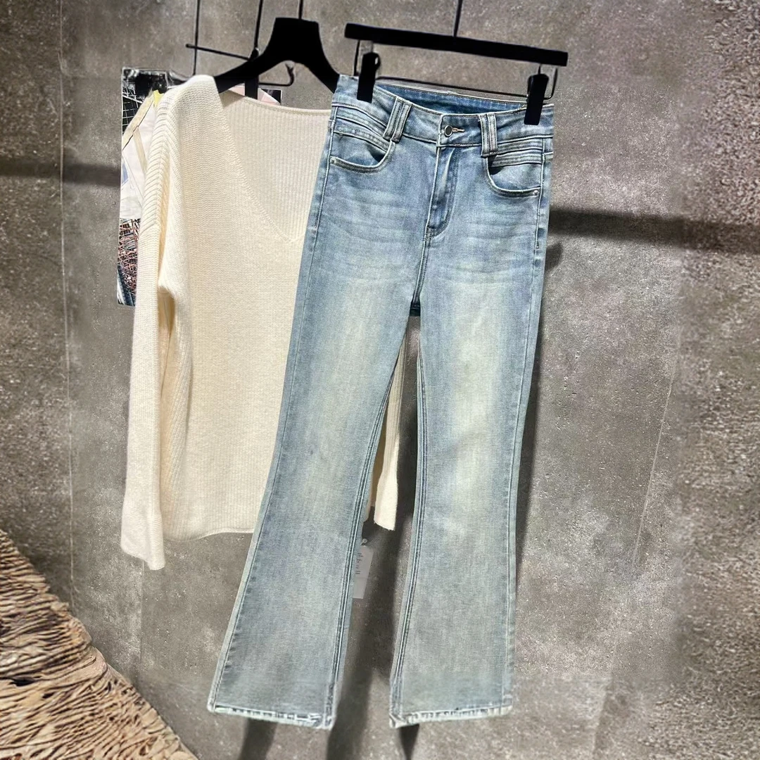 E501234新款极简摩登复古高端时尚弹力棉牛仔裤女