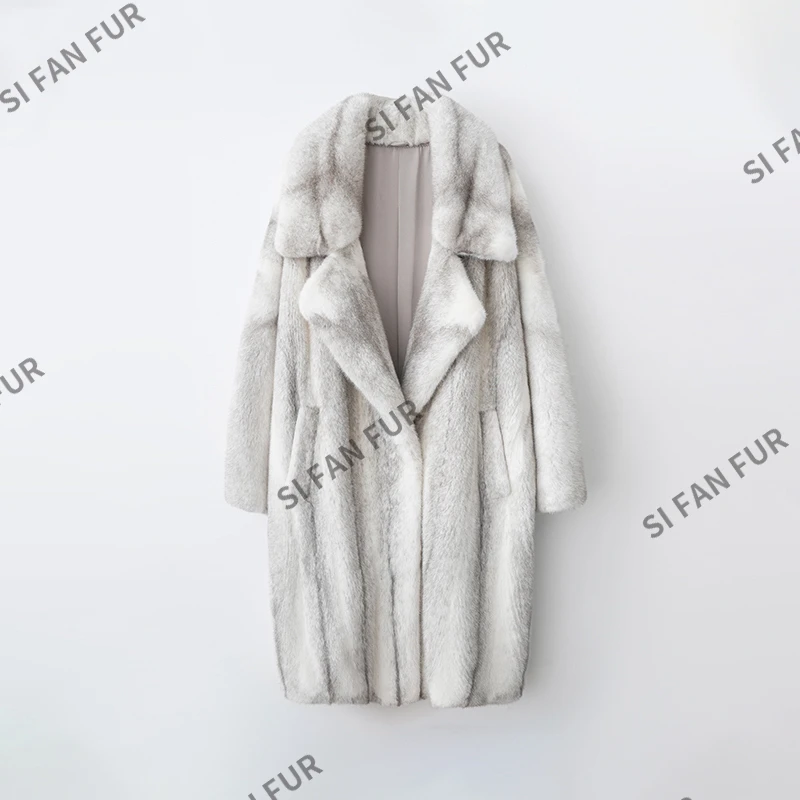 墨尔本 进口水貂天鹅绒貂皮皮草长款全抽刀西服领外套女时尚冬