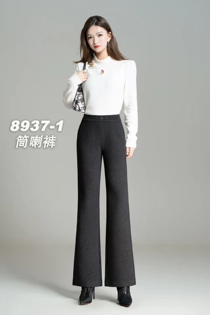 厚款不加绒绵羊毛~高腰筒喇裤保暖长裤休闲显瘦