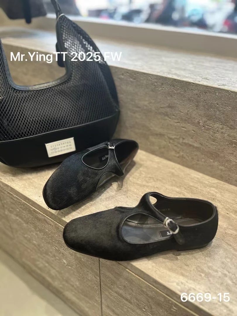 方头玛丽珍鞋单鞋豹纹圆头平底高跟欧若智性风浅口