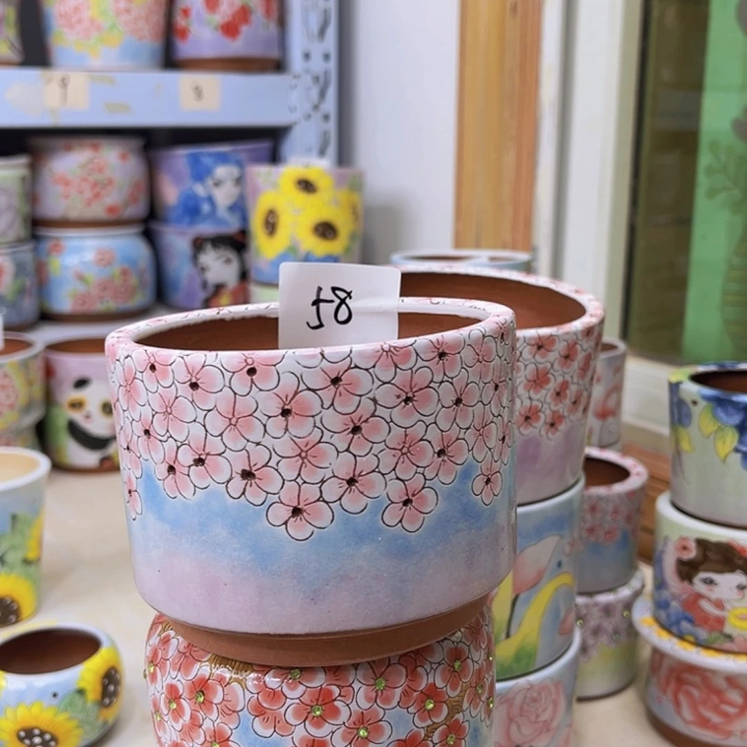 粗陶手绘多肉植物花盆景德镇58