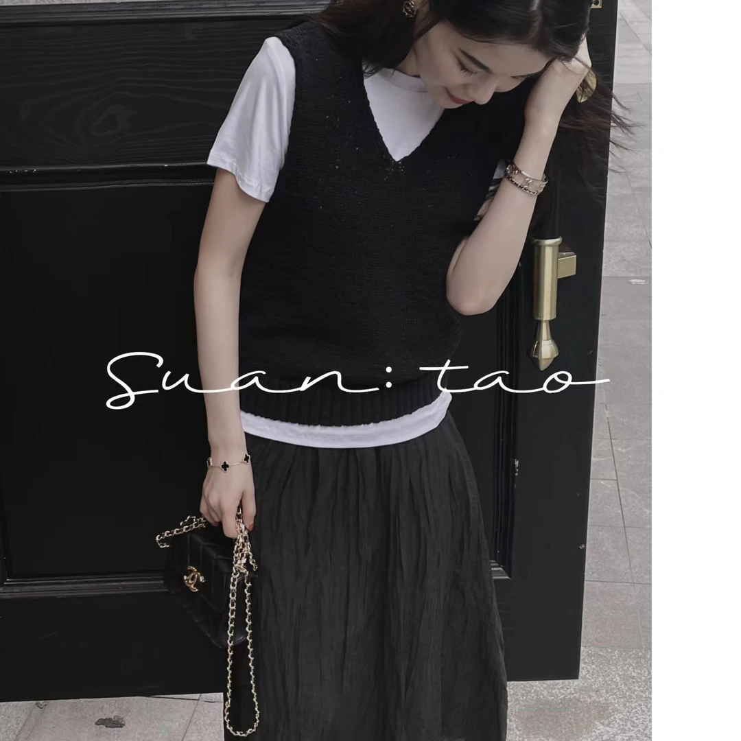 Suan.Tao欧货气质小众设计感百搭穿搭马夹套装SY9862
