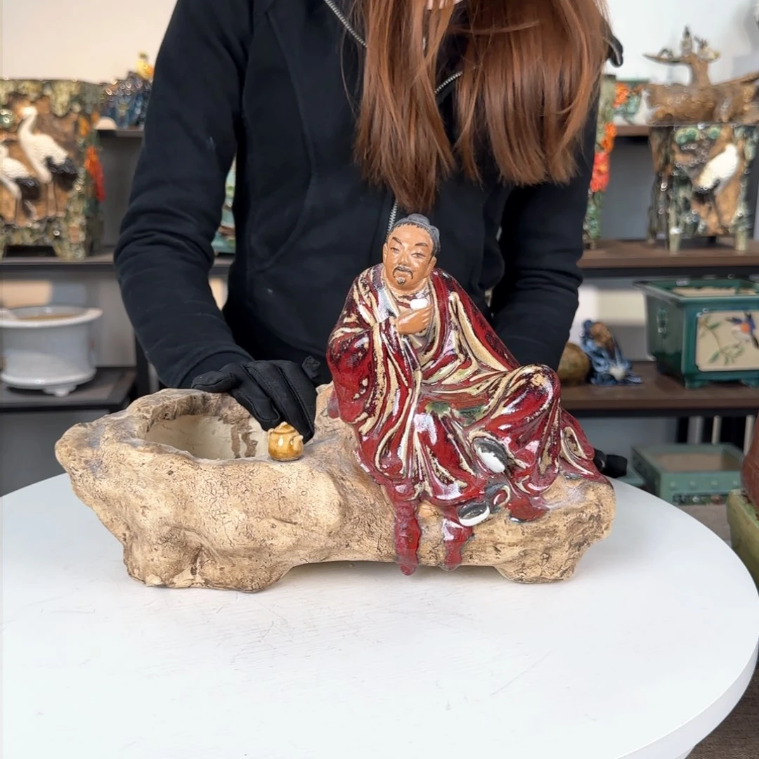 陶。一风堂石湾花盆 流釉