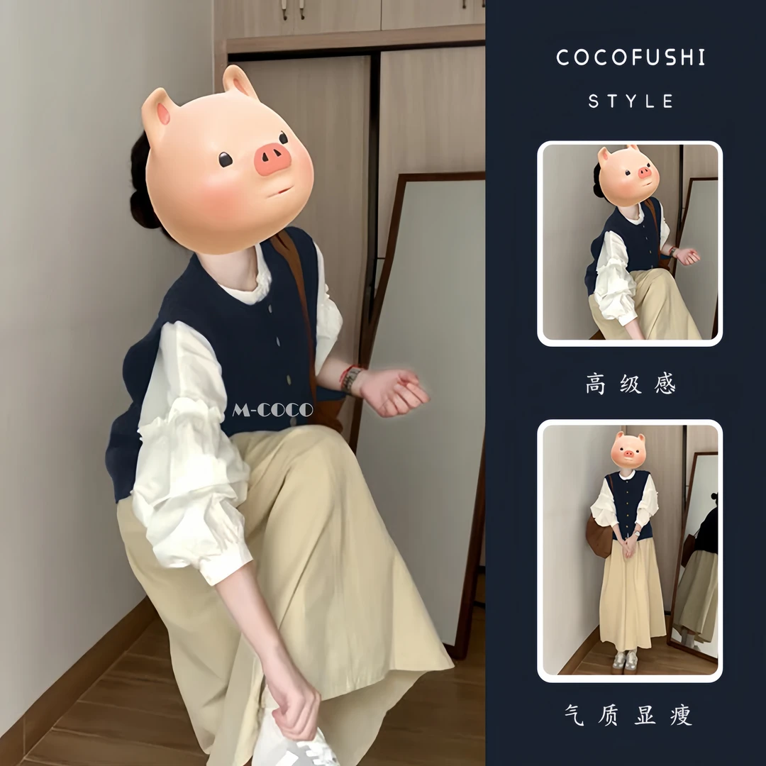 韩系穿搭一整套2025秋季新款针织马甲女外穿显瘦衬衫连衣裙三件套