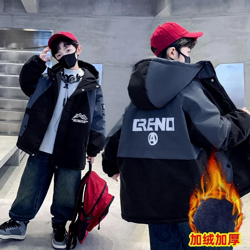 男童秋冬款外套2025新款儿童冬季加绒派克服大童男孩冬装保暖棉服