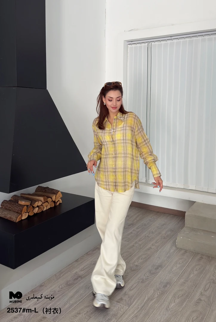 亚麻格子衬衫  不带吊带