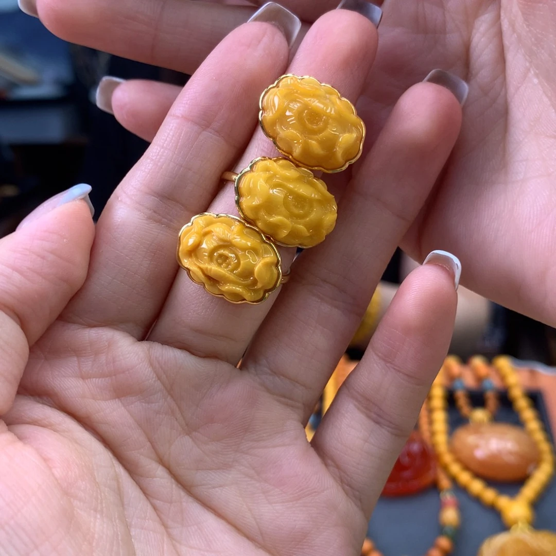 蜜蜡银S925镶嵌戒指多样性发一