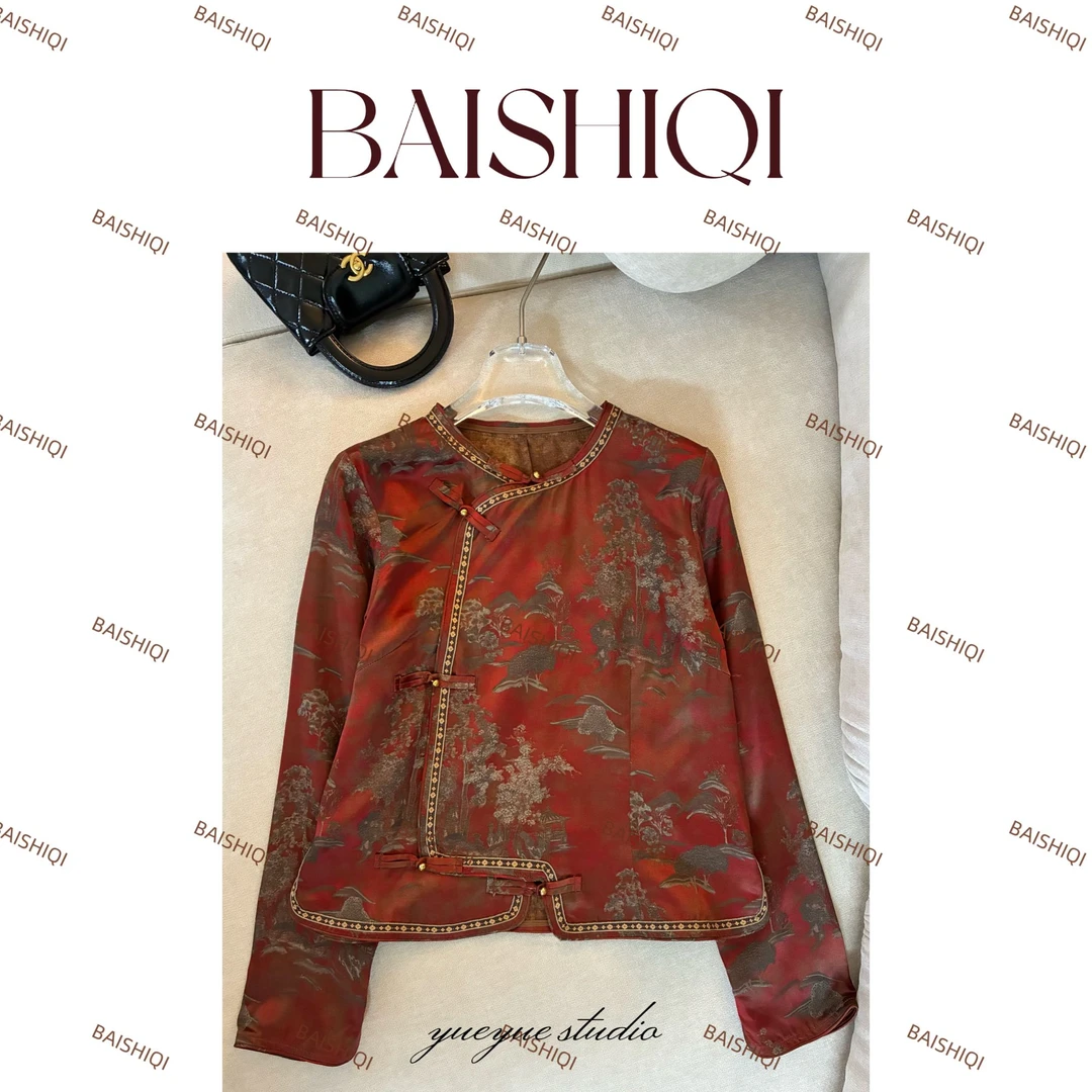 月百万【镶金云松】NEW 新中式国风提花桑蚕丝+羊毛+天丝外套B1007