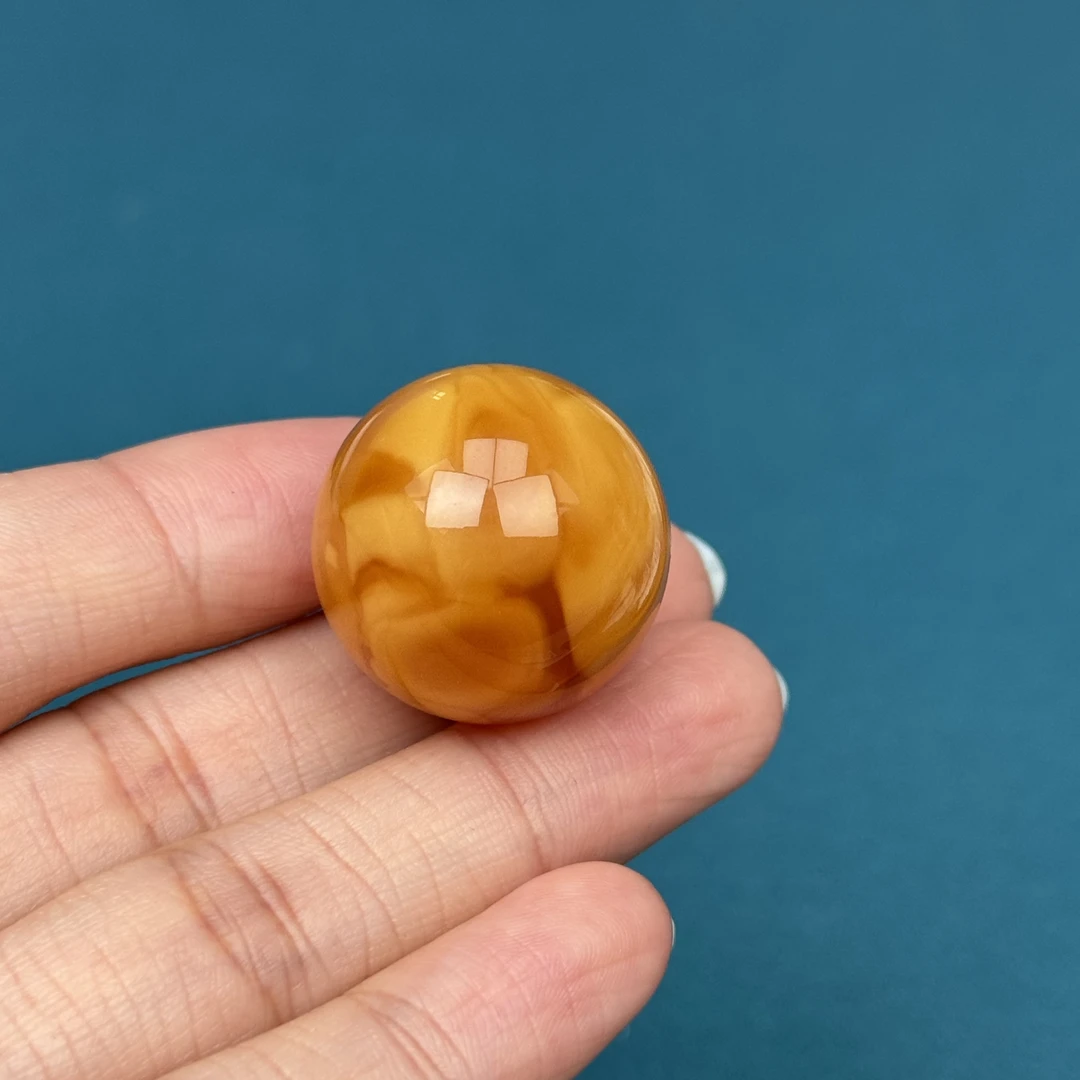 A5219天然原矿蜜蜡鸡油红妖花圆珠 22.7mm抖音基地质检发货