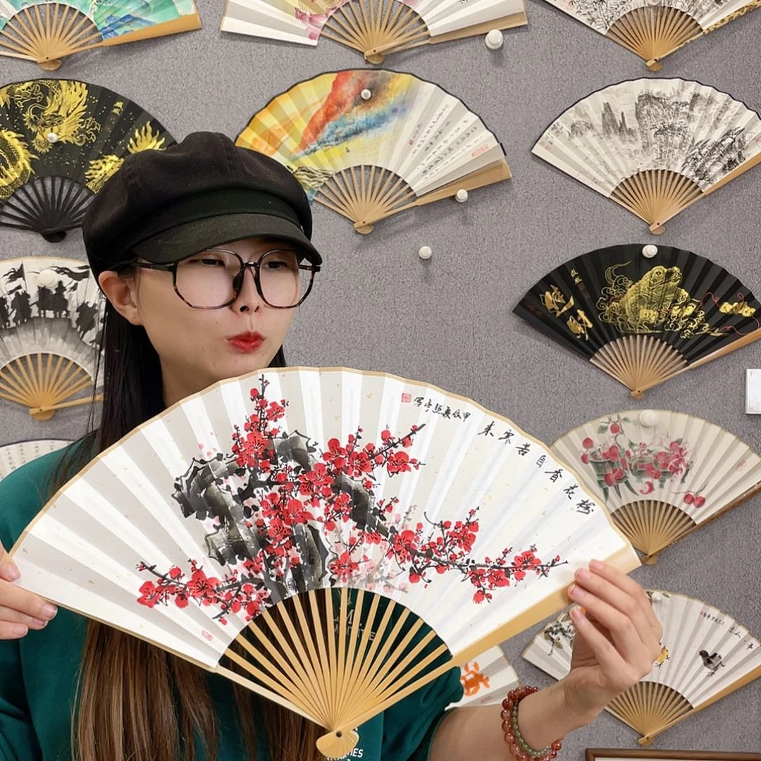 书法95寸玉竹-纯手绘-文玩扇骨（默认粘好）