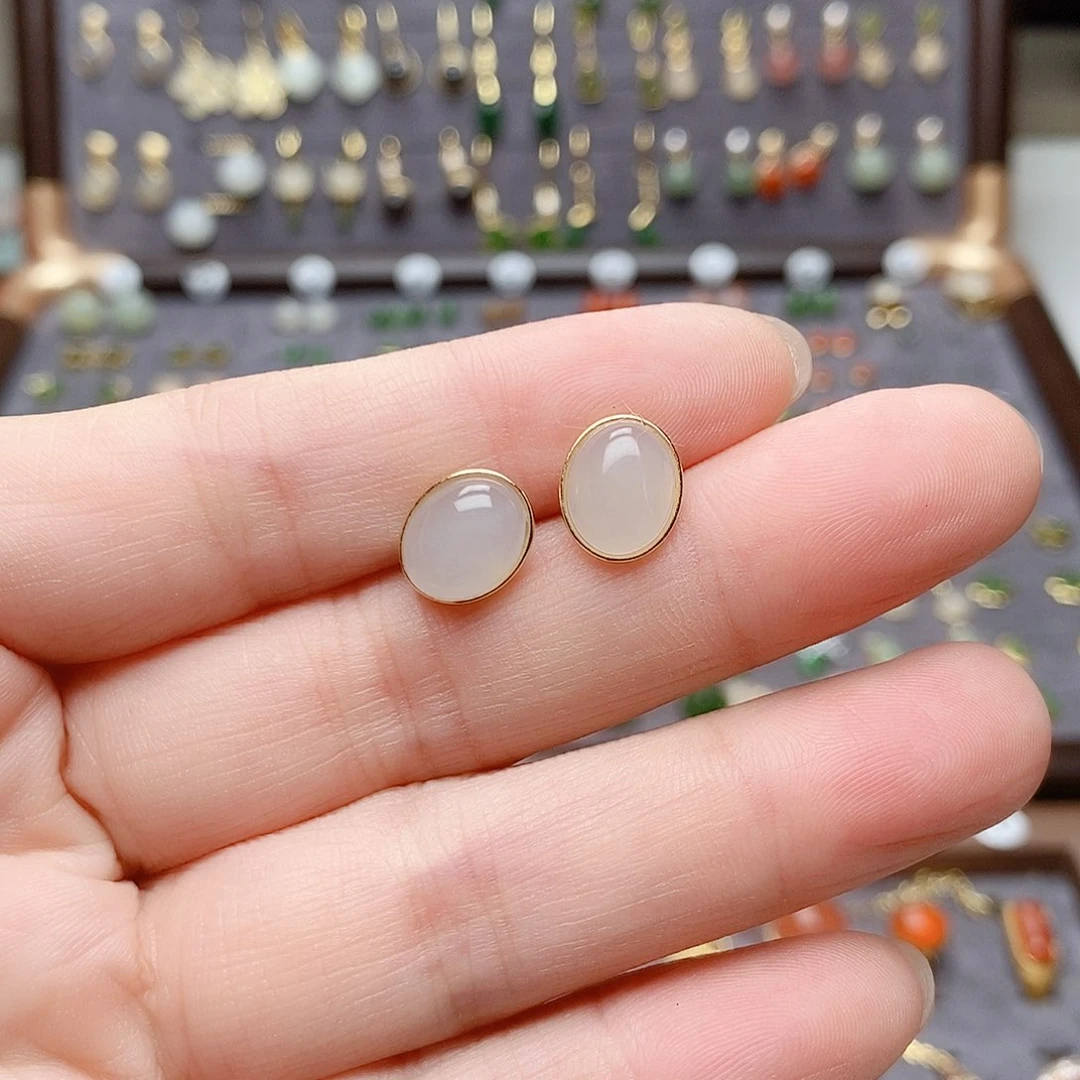 银S925镶嵌和田玉耳饰