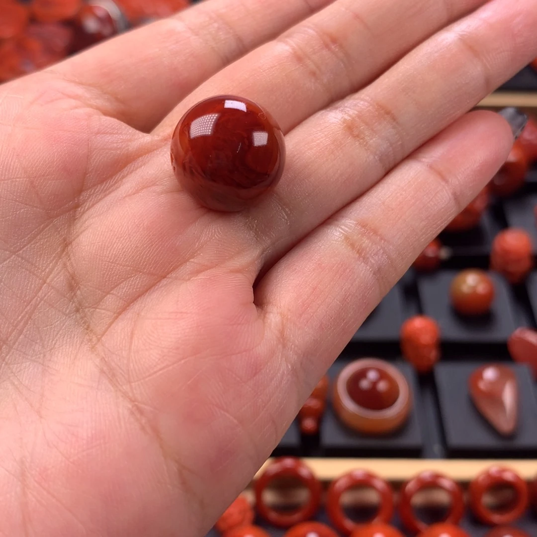 未镶嵌火焰纹圆珠单珠15.6mm南红玛瑙天****大