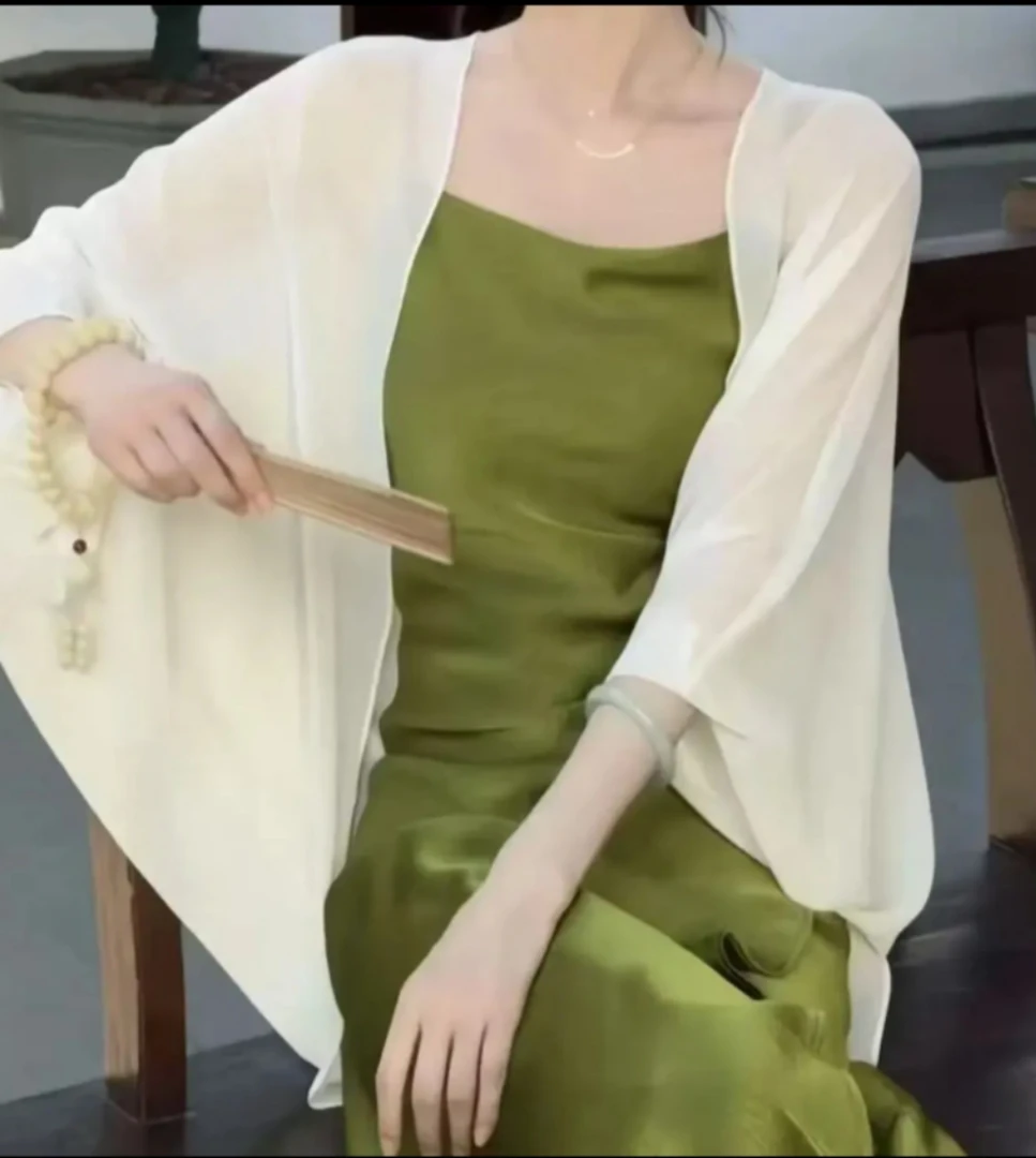 【珍珠雪纺纱】夏季气质时尚百搭薄款宽松纯色显瘦雪纺纱外披