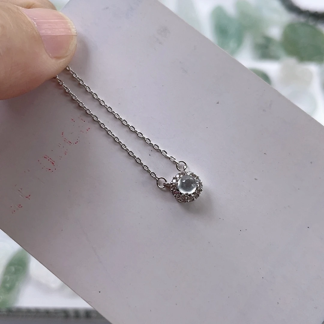 翡翠颈饰未镶嵌小***蓝冰蛋面