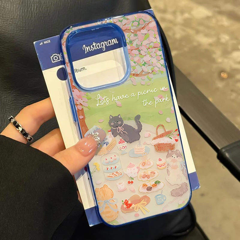 露营野餐猫咪适用iPhone16苹果14_15PROMAX软胶13手机壳12防摔11X