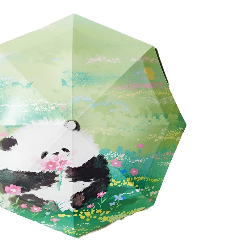 熊猫遮阳防雨两用伞儿童雨伞超轻防风小众原创折叠伞防紫外线黑胶