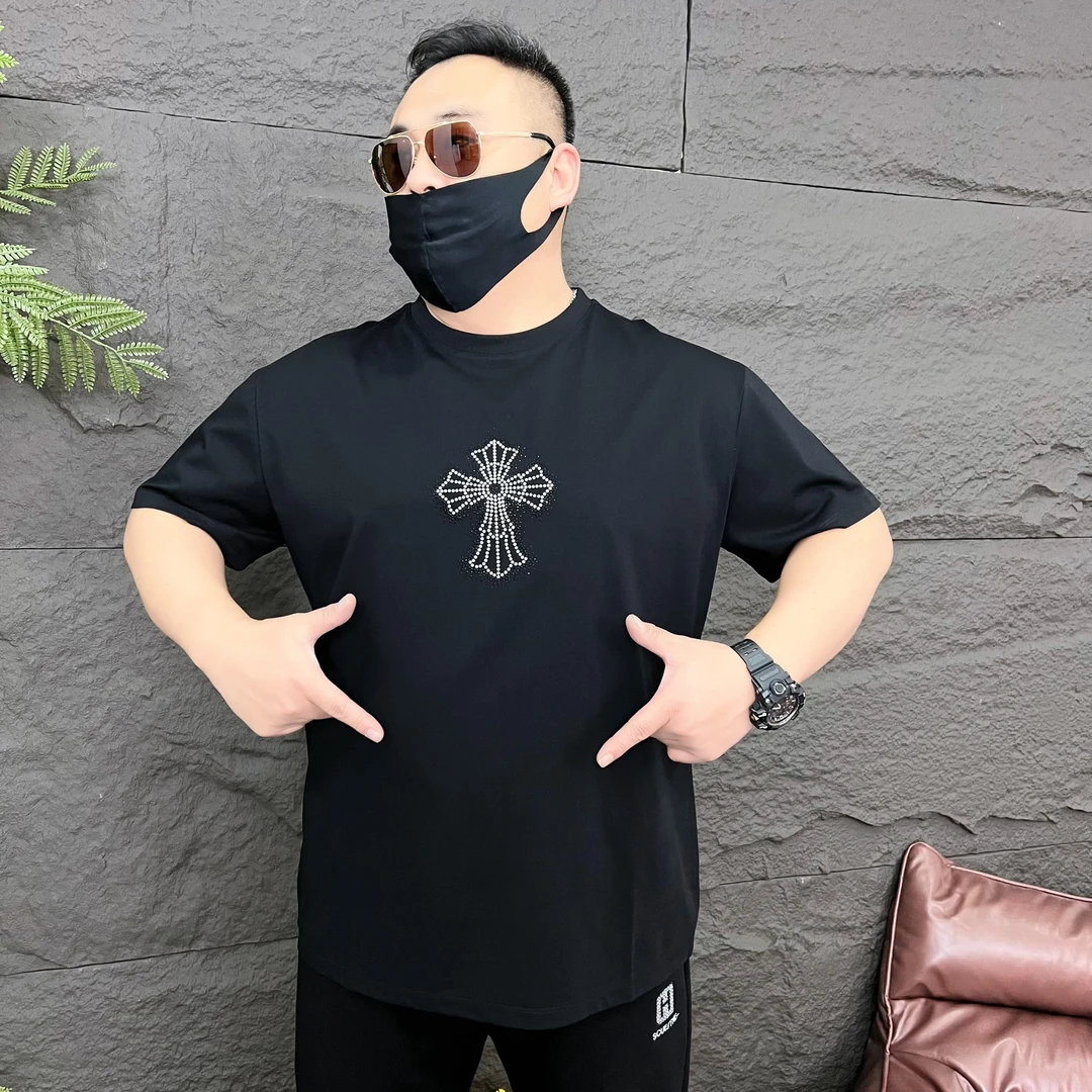 春夏新款  大码男装潮牌半袖 男士加大烫钻短袖71368