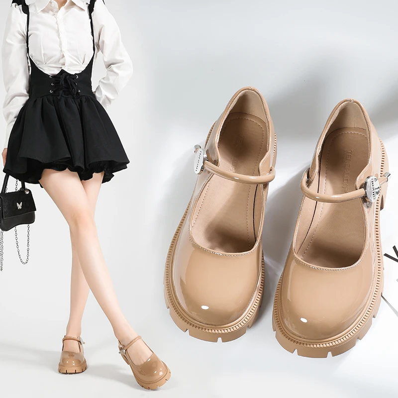 【诺一家加宽加肥大码女鞋】法式玛丽珍粗跟一字带圆头百搭浅口单鞋