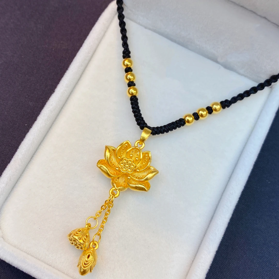 足金999流苏莲花两世欢编织项链