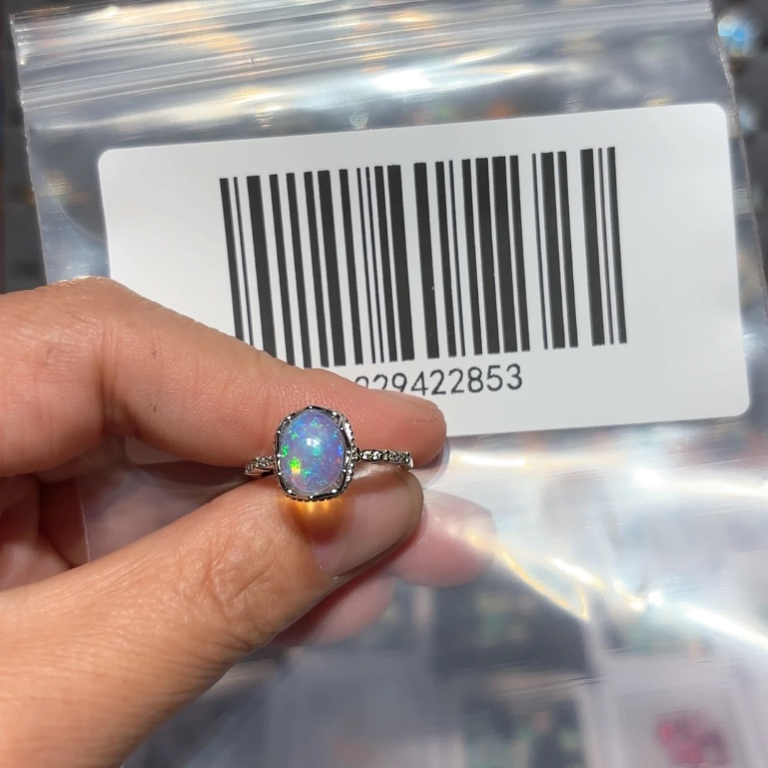 欧泊戒指银S925镶嵌叶*