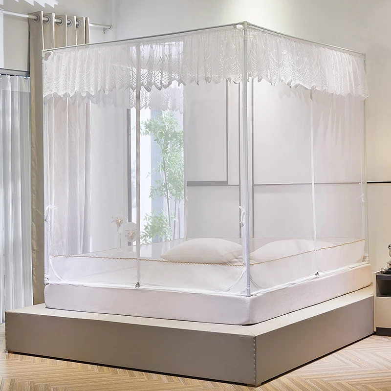家用卧室加厚防尘防掉全封闭加粗公主风床笠式坐床拉链防摔蚊帐玥