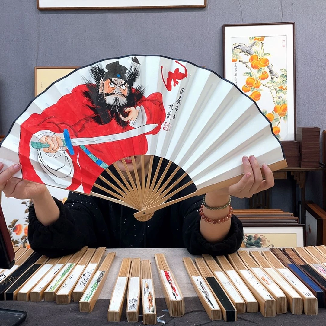 国画10寸玉竹-纯手绘-文玩扇骨（默认粘好）